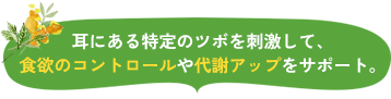 耳にある特定のツボを刺激して、食欲のコントロールや代謝アップをサポート。